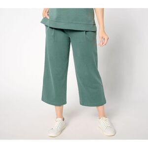 Anybody Women's Pants Sz M Washed French Terry Cropped Wide Leg Green A655199